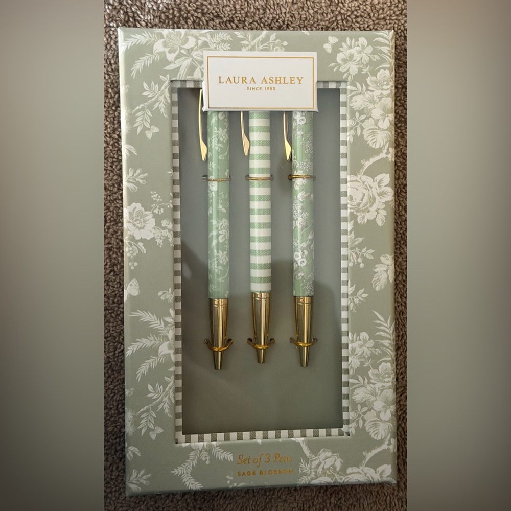 Laura Ashley Sage Blossom Green and Gold Pen Set